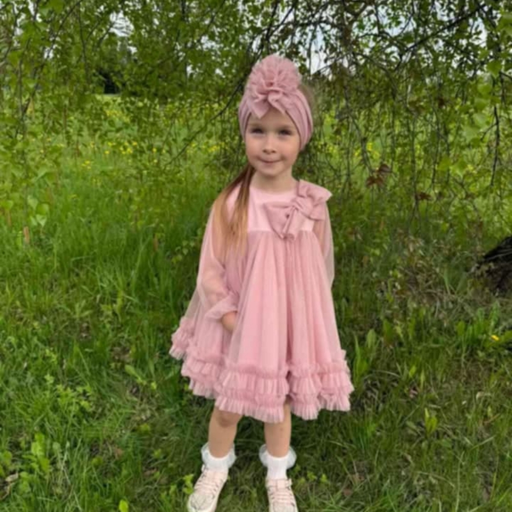 Handmade Elegant Pink Formal Kids Dress with Bow - Picture 2 of 4